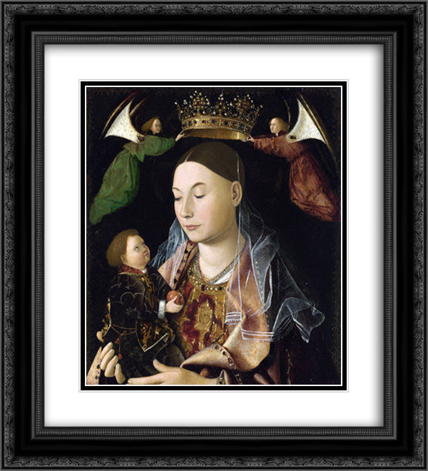 Madonna and Child (Salting Madonna) 20x22 Black Ornate Wood Framed Art Print Poster with Double Matting by Messina, Antonello da