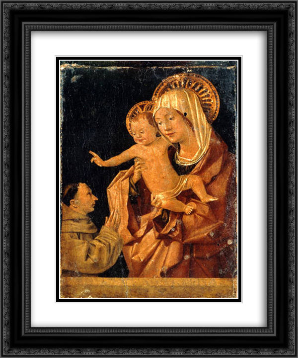 Madonna and Child with a Praying Franciscan Donor 20x24 Black Ornate Wood Framed Art Print Poster with Double Matting by Messina, Antonello da
