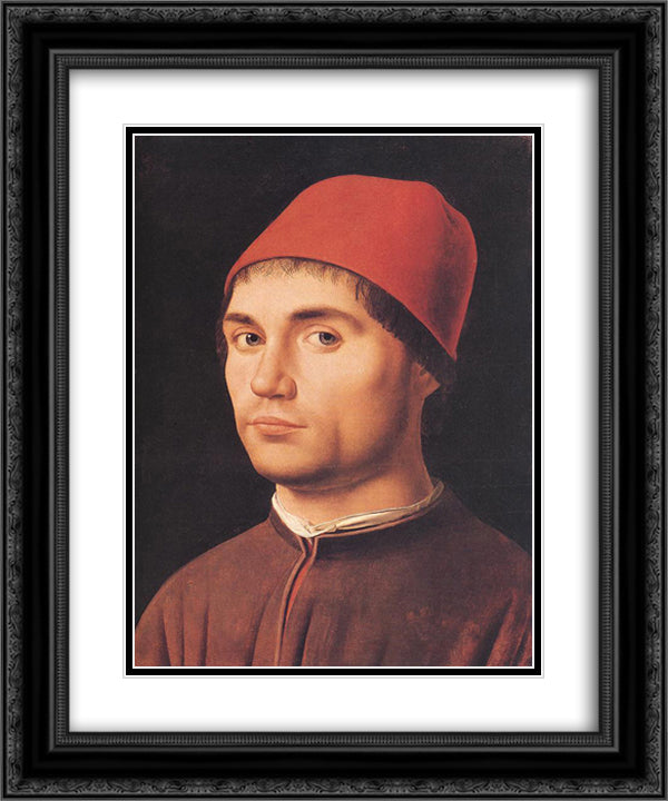 Portrait of a Man 20x24 Black Ornate Wood Framed Art Print Poster with Double Matting by Messina, Antonello da