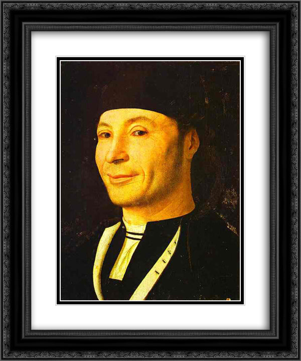 Portrait of an Unknown Man 20x24 Black Ornate Wood Framed Art Print Poster with Double Matting by Messina, Antonello da