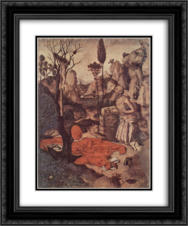 St. Jerome Penitent 20x24 Black Ornate Wood Framed Art Print Poster with Double Matting by Messina, Antonello da