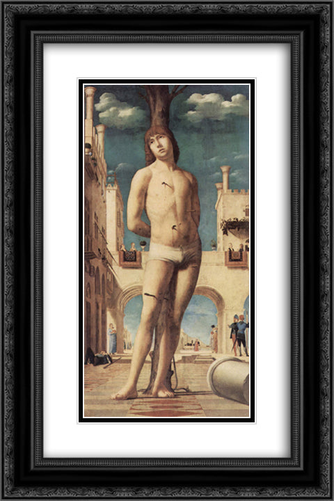 St. Sebastian 16x24 Black Ornate Wood Framed Art Print Poster with Double Matting by Messina, Antonello da