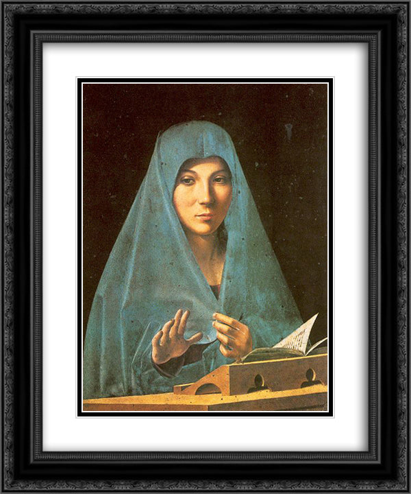 Virgin Annunciate 20x24 Black Ornate Wood Framed Art Print Poster with Double Matting by Messina, Antonello da