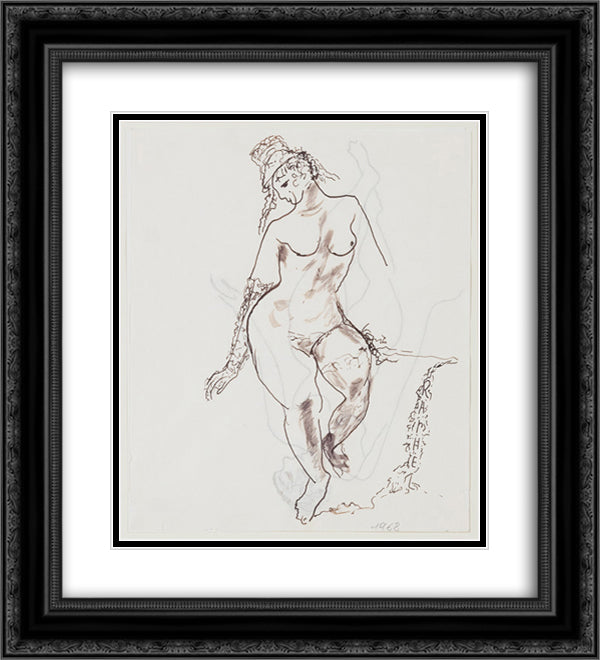 Figura femminile 20x22 Black Ornate Wood Framed Art Print Poster with Double Matting by Raphael, Antonietta