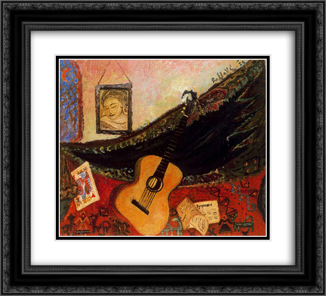 Still Life with Guitar 22x20 Black Ornate Wood Framed Art Print Poster with Double Matting by Raphael, Antonietta