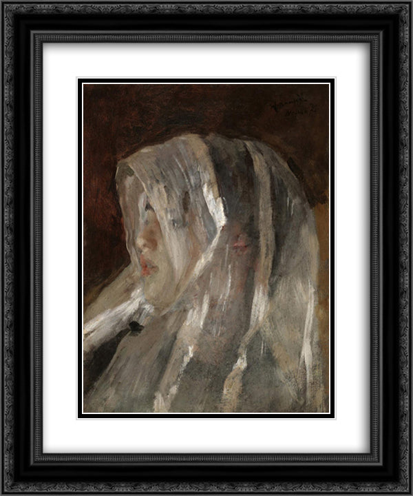 Girl with a White Veil 20x24 Black Ornate Wood Framed Art Print Poster with Double Matting by Mancini, Antonio