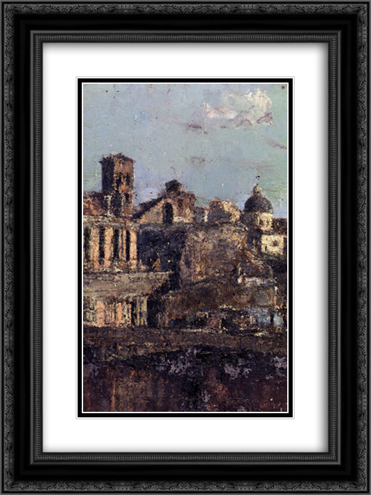 Italian Town View 18x24 Black Ornate Wood Framed Art Print Poster with Double Matting by Mancini, Antonio