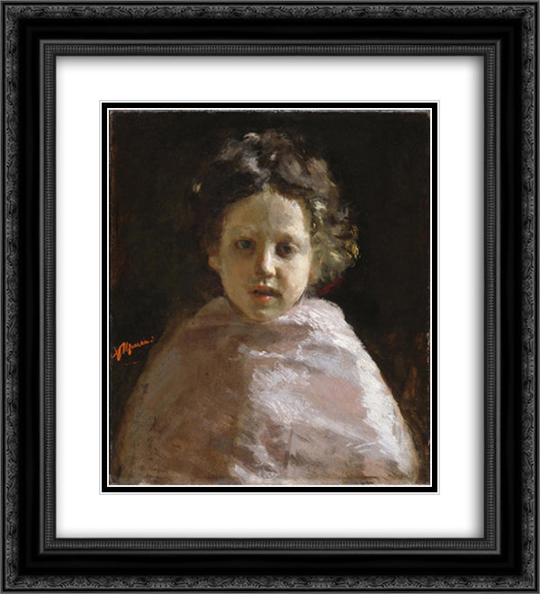 Portrait of a Child 20x22 Black Ornate Wood Framed Art Print Poster with Double Matting by Mancini, Antonio