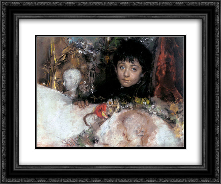 Portrait Of A Young Boy 24x20 Black Ornate Wood Framed Art Print Poster with Double Matting by Mancini, Antonio