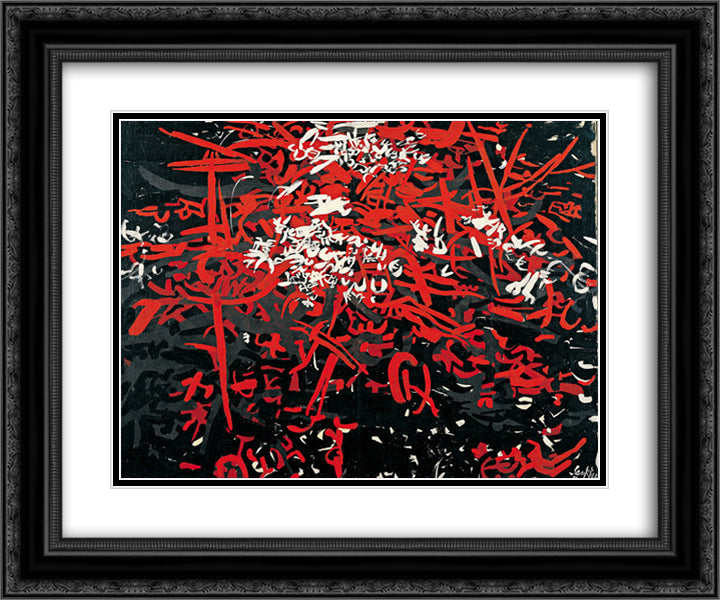 Nero e Rosso (Schermo astratto 2855) 24x20 Black Ornate Wood Framed Art Print Poster with Double Matting by Sanfilippo, Antonio