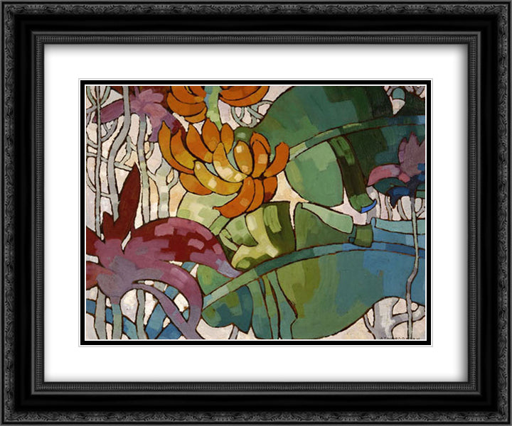 Hawaiian flowers 24x20 Black Ornate Wood Framed Art Print Poster with Double Matting by Manookian, Arman