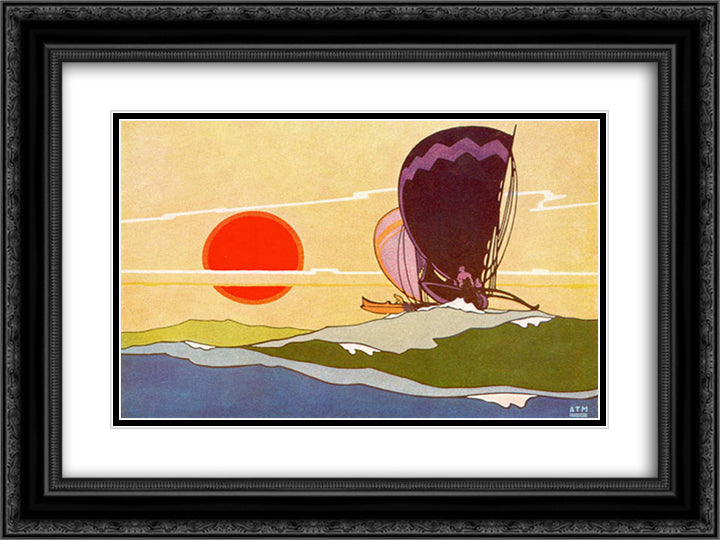 Polynesian Explorers 24x18 Black Ornate Wood Framed Art Print Poster with Double Matting by Manookian, Arman