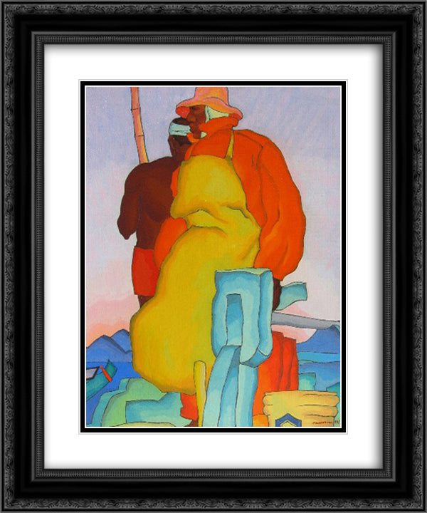 Polynesian Fishermen 20x24 Black Ornate Wood Framed Art Print Poster with Double Matting by Manookian, Arman