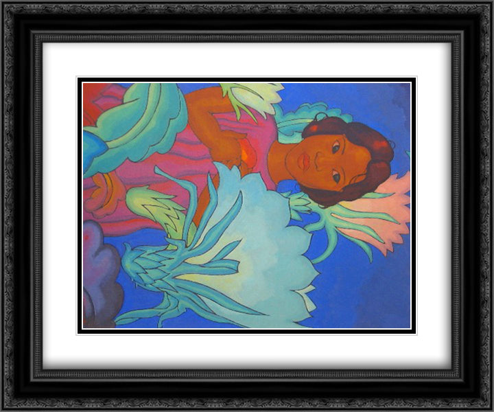 Polynesian Girl 24x20 Black Ornate Wood Framed Art Print Poster with Double Matting by Manookian, Arman