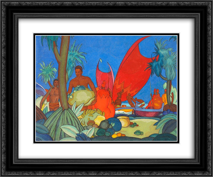 Red Sails 24x20 Black Ornate Wood Framed Art Print Poster with Double Matting by Manookian, Arman