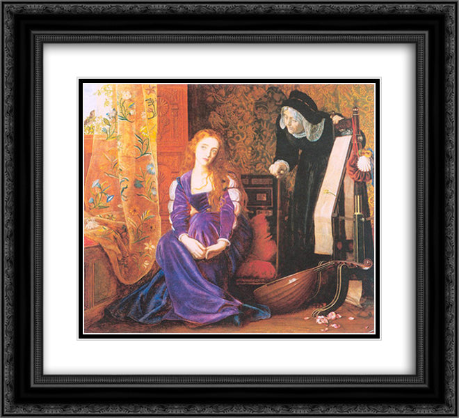 The Pained Heart', or 'Sigh No More, Ladies' 22x20 Black Ornate Wood Framed Art Print Poster with Double Matting by Hughes, Arthur