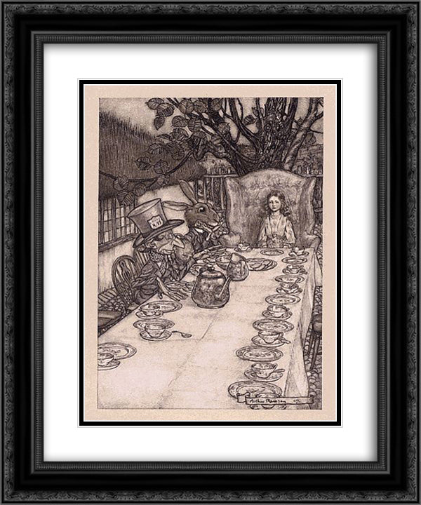 A Mad Tea Party 20x24 Black Ornate Wood Framed Art Print Poster with Double Matting by Rackham, Arthur