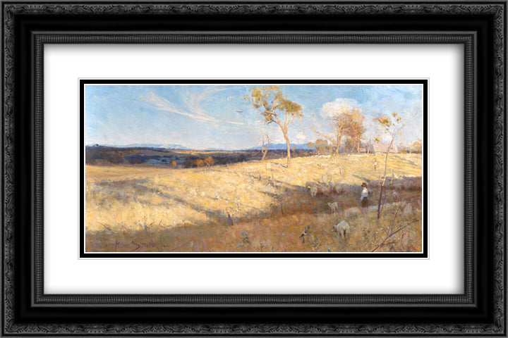 Golden Summer, Eaglemont 24x16 Black Ornate Wood Framed Art Print Poster with Double Matting by Streeton, Arthur