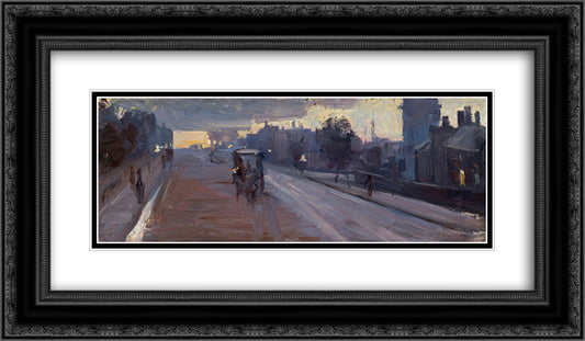 Hoddle Street, 10 p.m. 24x14 Black Ornate Wood Framed Art Print Poster with Double Matting by Streeton, Arthur