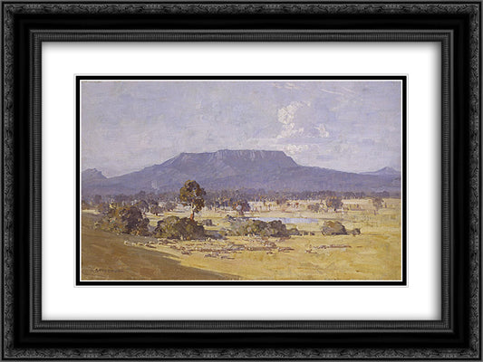 Land of the Golden Fleece 24x18 Black Ornate Wood Framed Art Print Poster with Double Matting by Streeton, Arthur