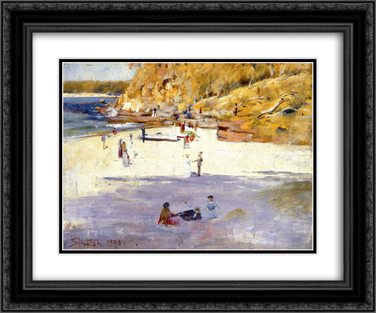 Manly Beach 24x20 Black Ornate Wood Framed Art Print Poster with Double Matting by Streeton, Arthur