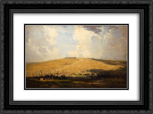 Mount St Quentin 24x18 Black Ornate Wood Framed Art Print Poster with Double Matting by Streeton, Arthur