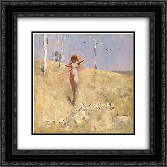 Spirit of the drought 20x20 Black Ornate Wood Framed Art Print Poster with Double Matting by Streeton, Arthur