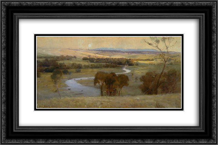 Still glides the stream, and shall for ever glide 24x16 Black Ornate Wood Framed Art Print Poster with Double Matting by Streeton, Arthur