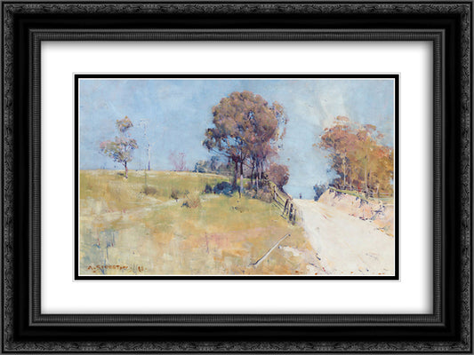 Sunlight (Cutting on a hot road) 24x18 Black Ornate Wood Framed Art Print Poster with Double Matting by Streeton, Arthur