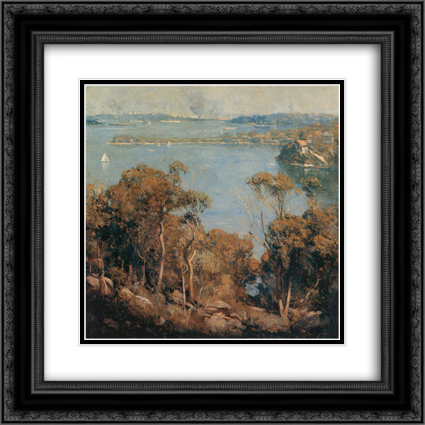 Sydney Harbour 20x20 Black Ornate Wood Framed Art Print Poster with Double Matting by Streeton, Arthur