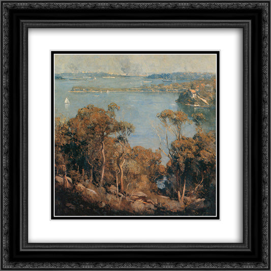 Sydney Harbour 20x20 Black Ornate Wood Framed Art Print Poster with Double Matting by Streeton, Arthur