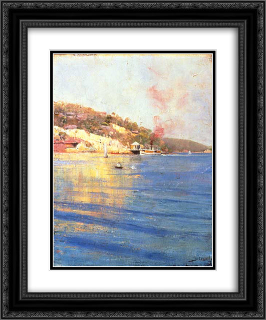 The Point Wharf, Mosman Bay 20x24 Black Ornate Wood Framed Art Print Poster with Double Matting by Streeton, Arthur