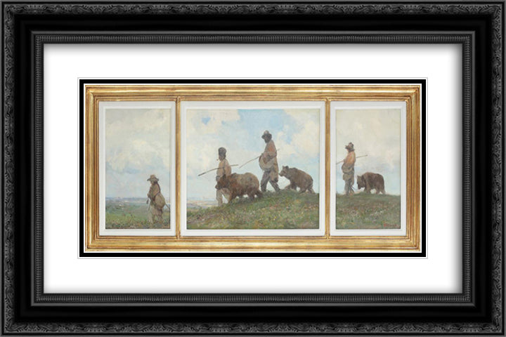 Bear Leaders 24x16 Black Ornate Wood Framed Art Print Poster with Double Matting by Verona, Arthur