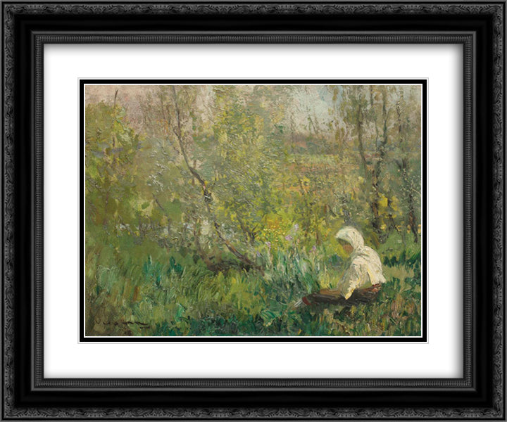 Peasant Woman Resting 24x20 Black Ornate Wood Framed Art Print Poster with Double Matting by Verona, Arthur