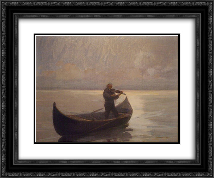 Violinist in a Boat 24x20 Black Ornate Wood Framed Art Print Poster with Double Matting by Verona, Arthur