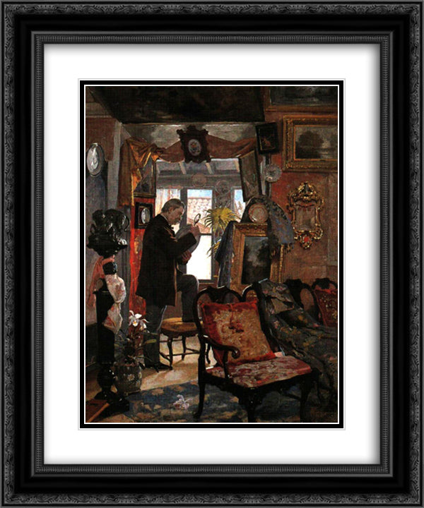 El desvan del anticuario 20x24 Black Ornate Wood Framed Art Print Poster with Double Matting by Michelena, Arturo