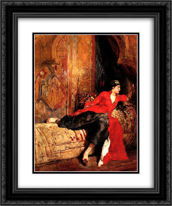 Mujer Oriental 20x24 Black Ornate Wood Framed Art Print Poster with Double Matting by Michelena, Arturo