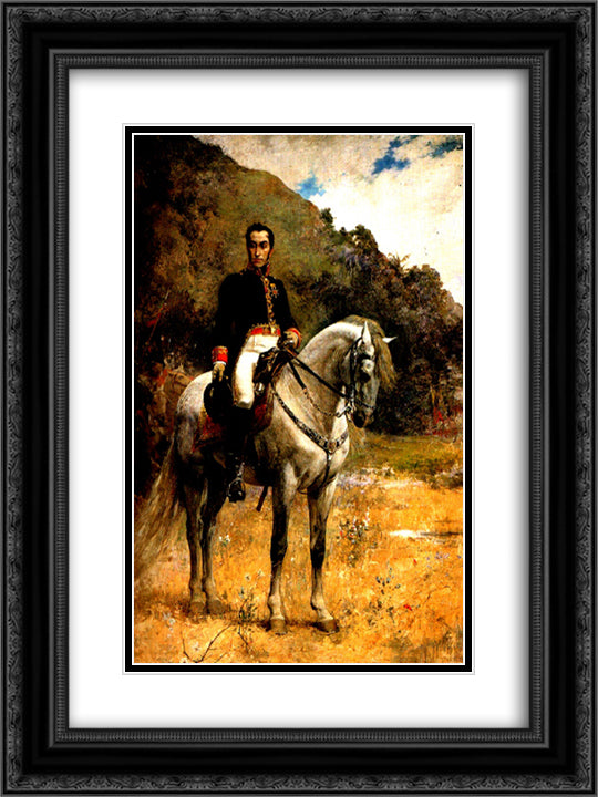 Retrato ecuestre de Bolivar 18x24 Black Ornate Wood Framed Art Print Poster with Double Matting by Michelena, Arturo