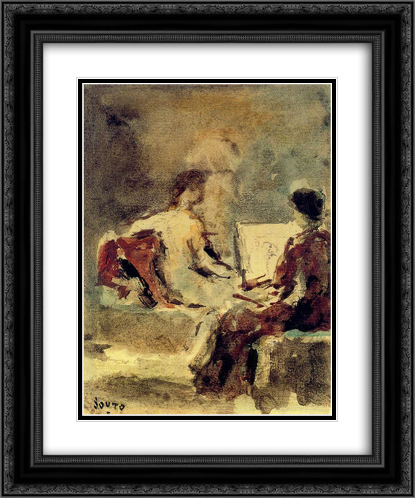 Artist and model 20x24 Black Ornate Wood Framed Art Print Poster with Double Matting by Souto, Arturo