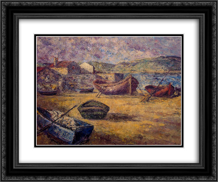 Beached boats 24x20 Black Ornate Wood Framed Art Print Poster with Double Matting by Souto, Arturo