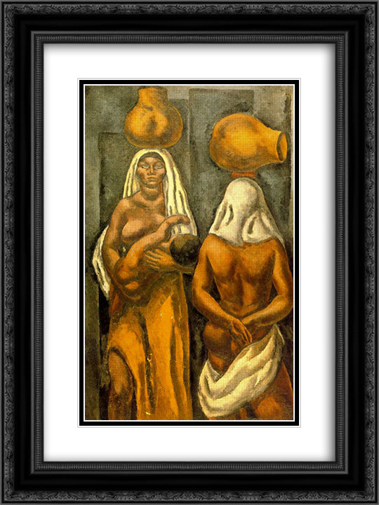 Composition (Mulattos with pitchers) 18x24 Black Ornate Wood Framed Art Print Poster with Double Matting by Souto, Arturo