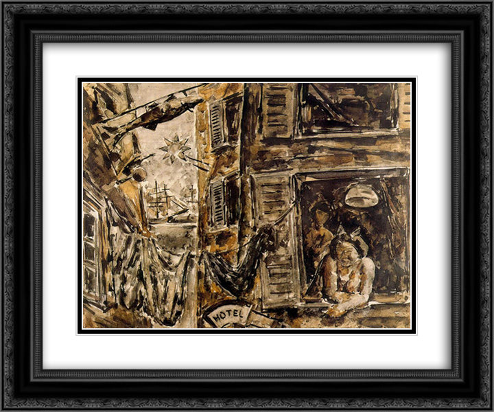 Harbour scene 24x20 Black Ornate Wood Framed Art Print Poster with Double Matting by Souto, Arturo