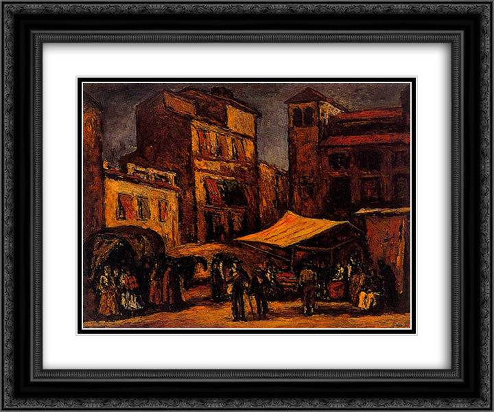 Market of Segovia 24x20 Black Ornate Wood Framed Art Print Poster with Double Matting by Souto, Arturo