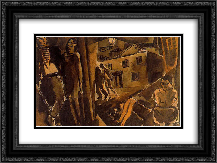 Paris at night 24x18 Black Ornate Wood Framed Art Print Poster with Double Matting by Souto, Arturo