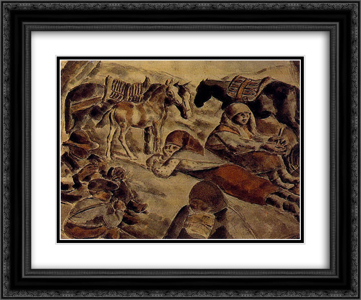 Stamp 24x20 Black Ornate Wood Framed Art Print Poster with Double Matting by Souto, Arturo