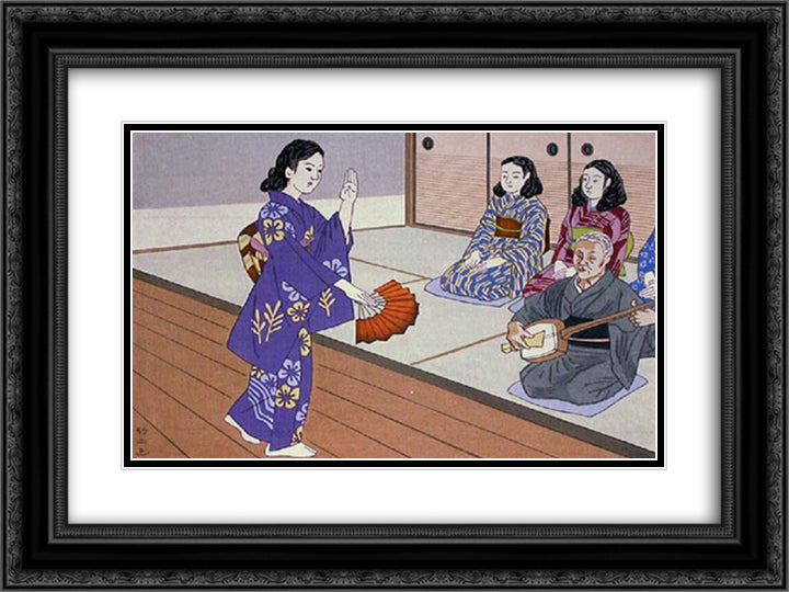 Lesson in Japanese Dancing 24x18 Black Ornate Wood Framed Art Print Poster with Double Matting by Takeji, Asano