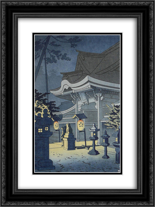 Night Scene of Kitano Shrine 18x24 Black Ornate Wood Framed Art Print Poster with Double Matting by Takeji, Asano