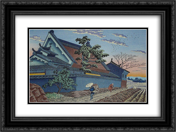 Twilight in the Village, Nara 24x18 Black Ornate Wood Framed Art Print Poster with Double Matting by Takeji, Asano