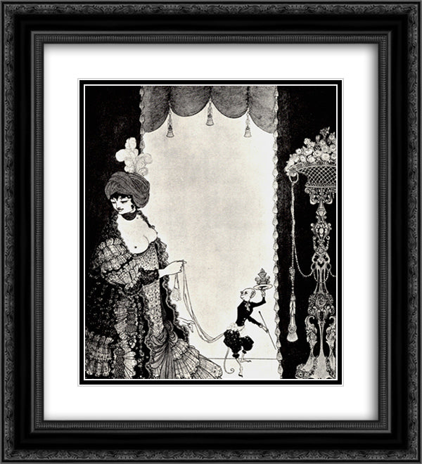 The Lady with the Monkey 20x22 Black Ornate Wood Framed Art Print Poster with Double Matting by Beardsley, Aubrey