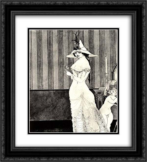 The Lady with the Rose 20x22 Black Ornate Wood Framed Art Print Poster with Double Matting by Beardsley, Aubrey